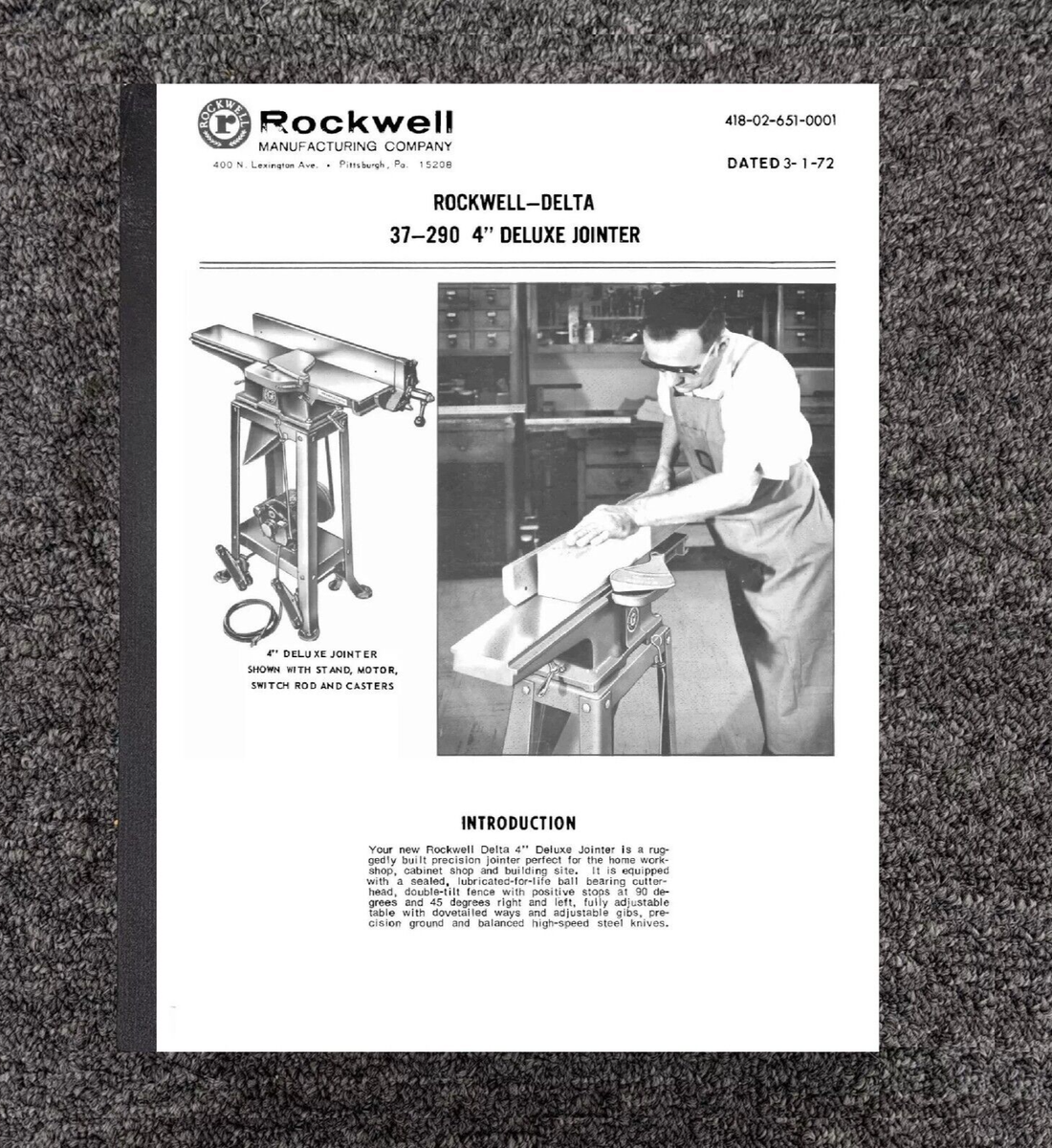 Instruction Maint & Parts Manual 1972 Rockwell 37-290 4 inch