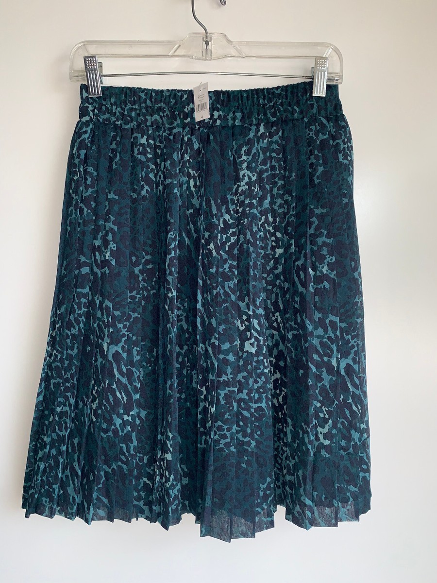 NEW Banana Republic Pleated Lined Skirt Size Green Blue Animal Print