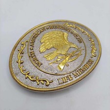 Vintage North American Hunting Club Life Member Belt Buckle Eagle Gun Rifle