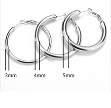 925 Sterling Silver Classic Medium Size Tube Hoop Earrings 30/40/50mm, 4mm thick