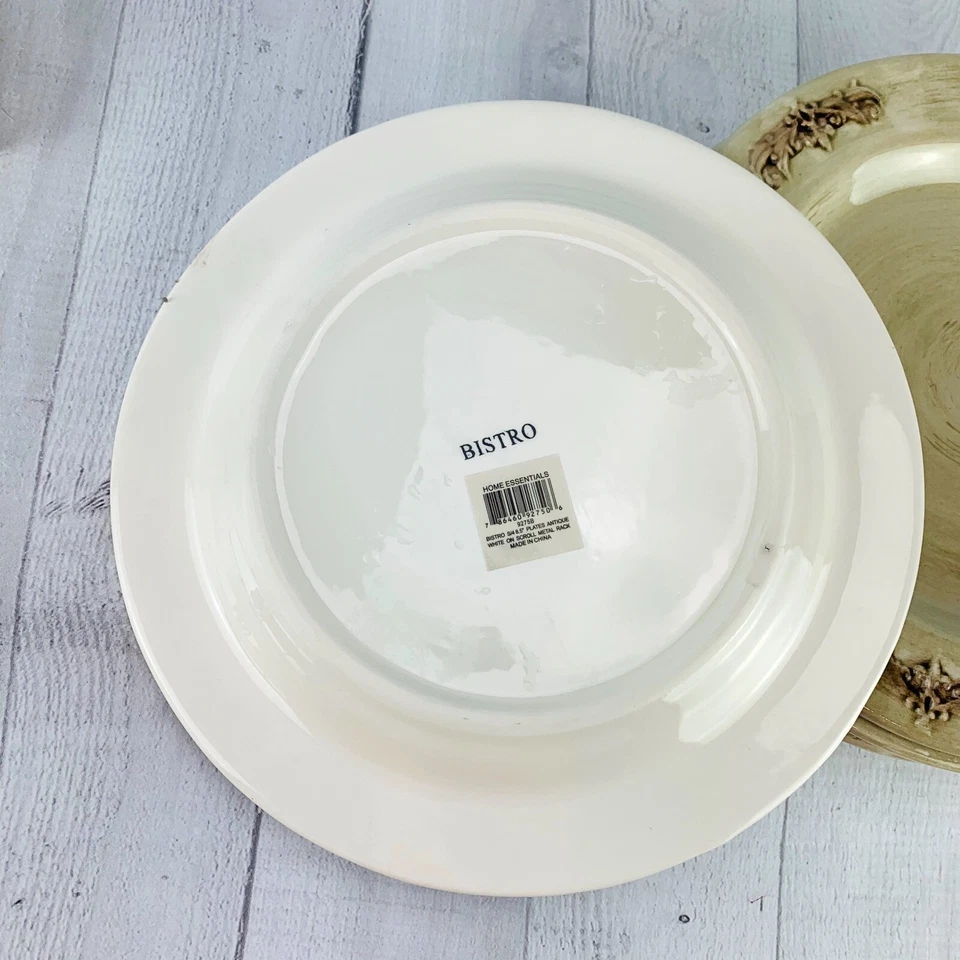 Juego de 4 platos de almuerzo con pergamino blanco antiguo de gres BISTRO Home Essentials Foto 2 de 4