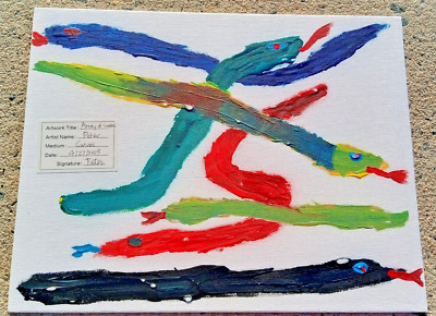 An Array of 5 Colorful Overlapping Snakes Painting on 11 by 14 inch canvas