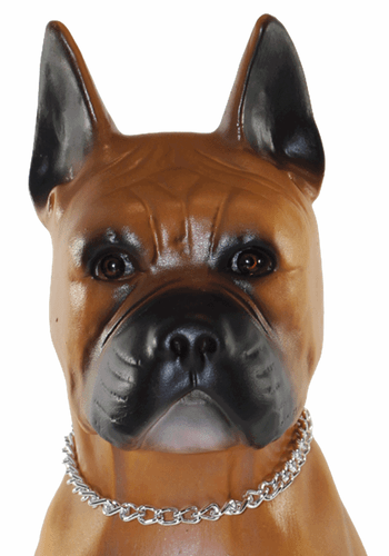 Deko Figur Tierfigur Hund Boxer mit Kette sitzend aus Kunststoff H 40 cm - Bild 3 von 6