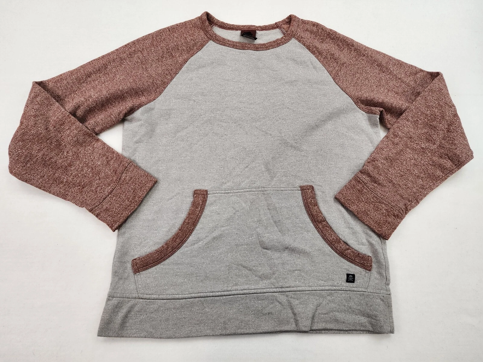 TONY HAWK Raglan Long Sleeve Thermal Sweater S Kangaroo Pocket Color Block Gray