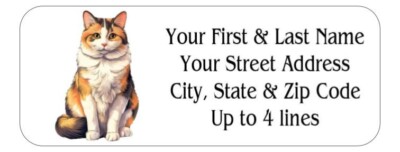 150 Beautiful Calico Cat  Return Address Labels Personalized Printed  1 x 2 5/8