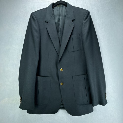 Angelo Donati Blazer Mens XL 40 Black Gold Enamel Buttons Wool Blend 2 Button
