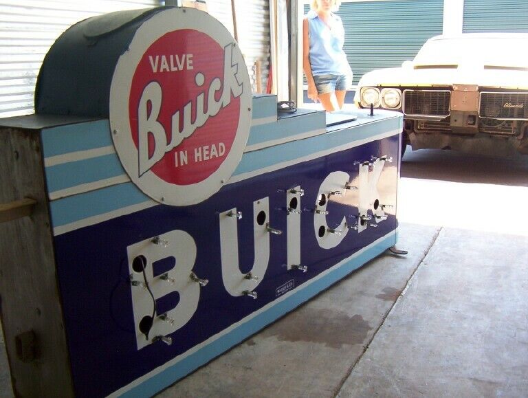 Old BUICK porcelain neon sign 1940's--2 sided dealership