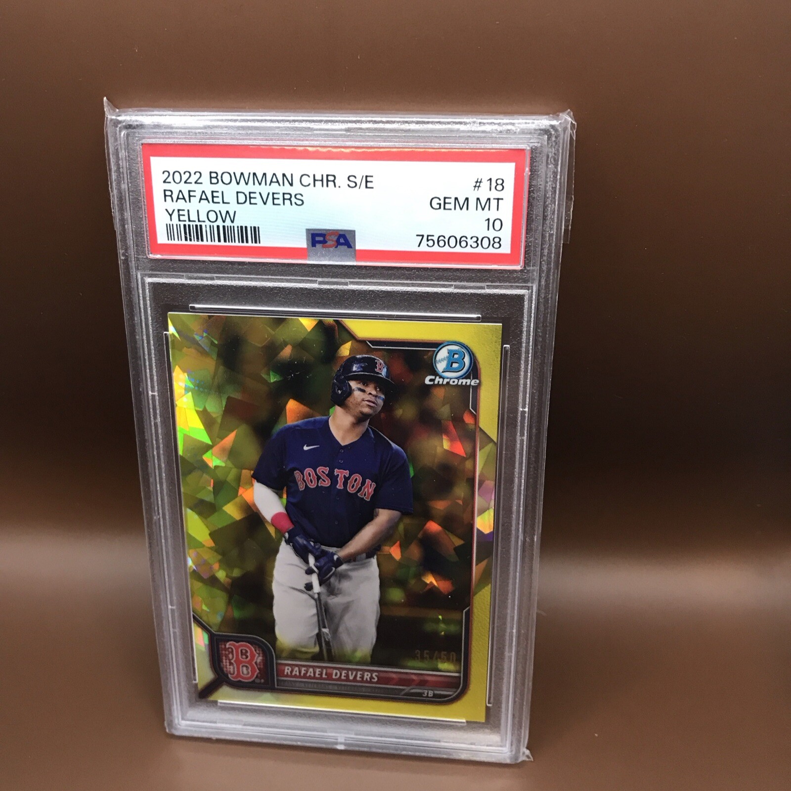 2022 Bowman Chrome Sapphire #18 Rafael Devers Yellow Refractor 36/50 PSA 10