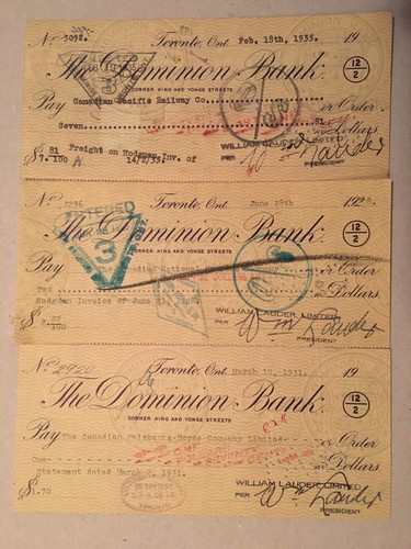 Cheques Canadien Pacifique CanadienNational CFCP CNR Morse Dominion 1928-35 - Photo 1/2