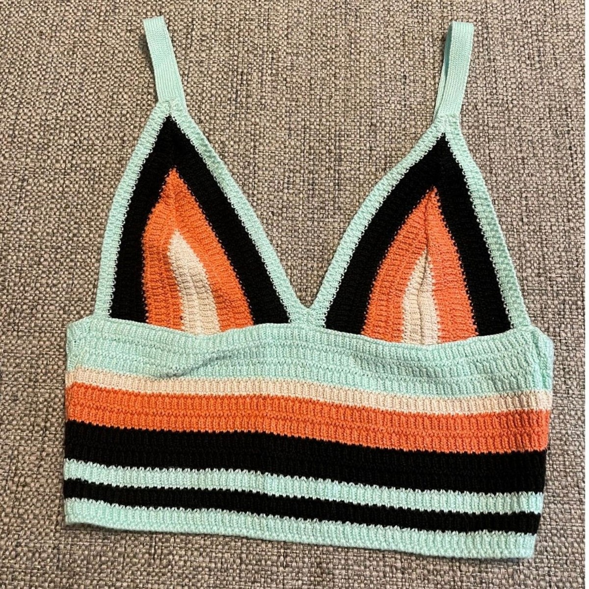 ZARA Crochet Knit Triangle Striped Multicolor Cropped Tank