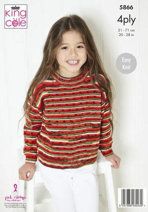King Cole Footsie 4 Ply Knitting Pattern 5866, Cardigans, Sweaters For Kids, 20 - 28 Inches - Easy - Image 2