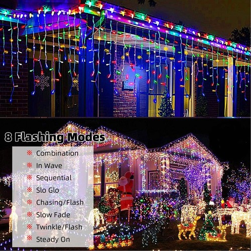 96 LED Curtain Icicle Lights String Fairy Outdoor Garden Christmas Wedding Party - Picture 2 of 12