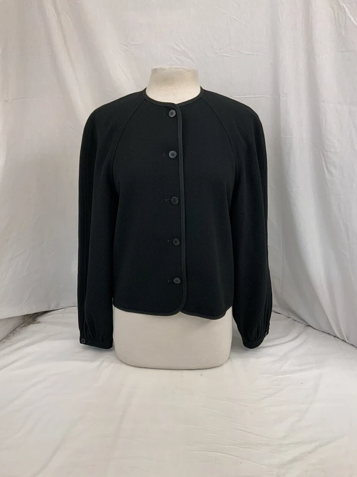 Jaeger Blazer Jacket Sz 12 Black 100% Wool 4-Button Made In UK YGI Y1-805 - Image 2 of 4