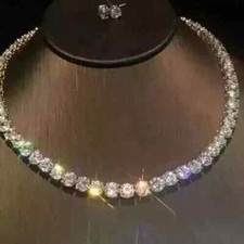 20Ct Round Cut Lab-Created Diamond Women Tennis Necklace 14K White Gold Plated