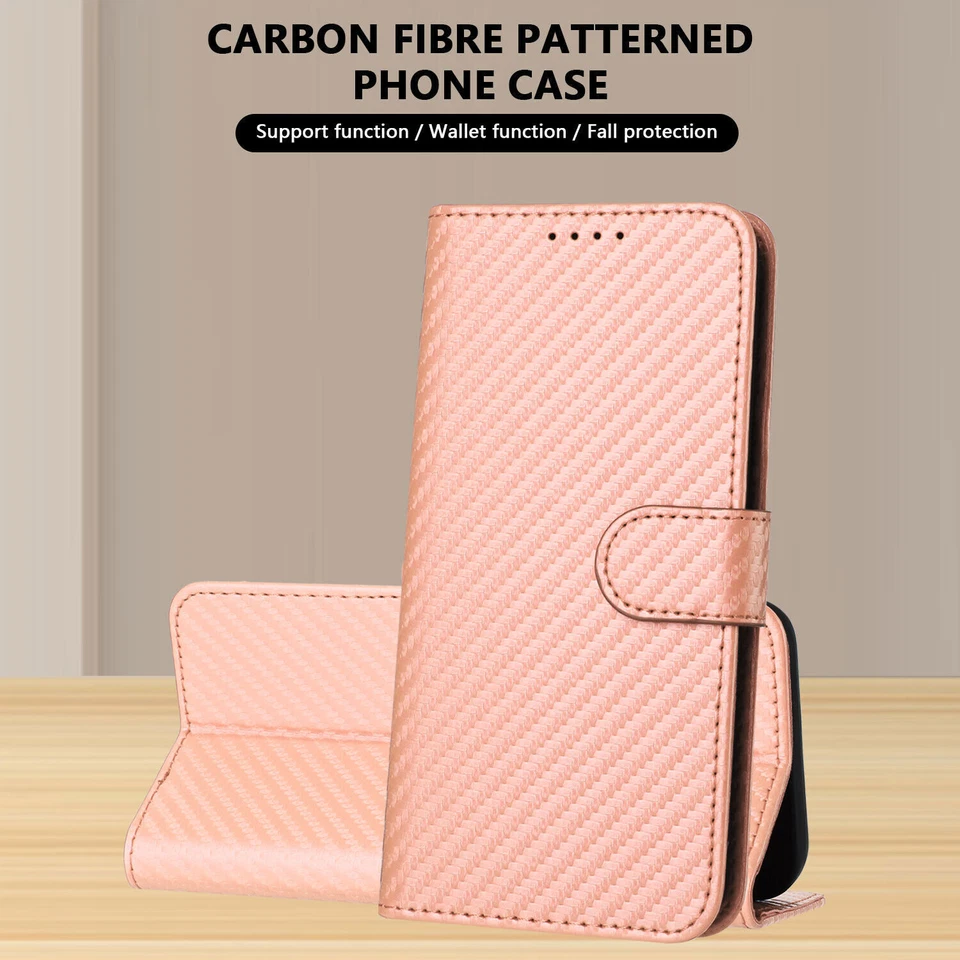 Carbon Fiber Pattern Wallet Cover Case For Redmi Note 8 9 10 11 12 Pro POCO M6 - Image 3 of 4