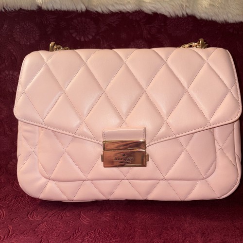 Kate Spade Carey Medium Flap Schultertasche Handtasche gestepptes Leder in Conch Pink