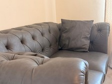 Chesterfield 3+2 Seater Sofa Set Astor Grey Charcoal Suede Leather Sofa Bed