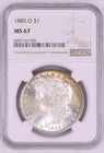 1885-O Morgan Silver Dollar MS 67 NGC Brilliant White-Rainbow Toning Obverse