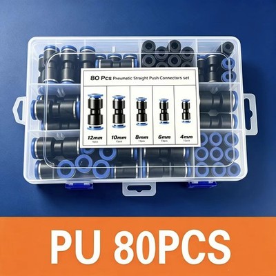 80 Pack Quick Connect Air Hose Fittings Straight Push 5/32 1/4 5/16 3/8 1/2 In