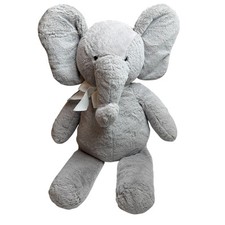 Pottery Barn Kids PBK Gray Elephant Beaded Feet Soft Grey Plush Bow Stuffed BIG