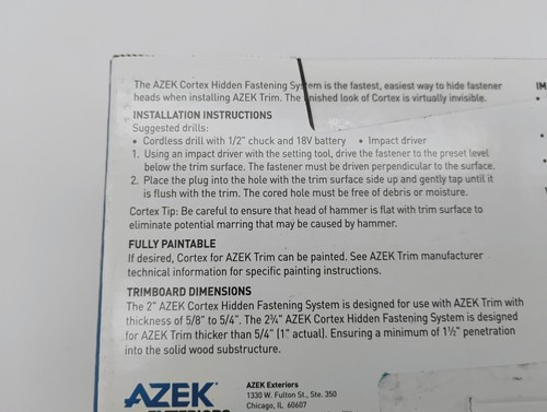 AZEK Cortex versteckte Befestigungsset Frontier Trim 23/4" 250 LF / 375 Schrauben - Bild 5 von 6