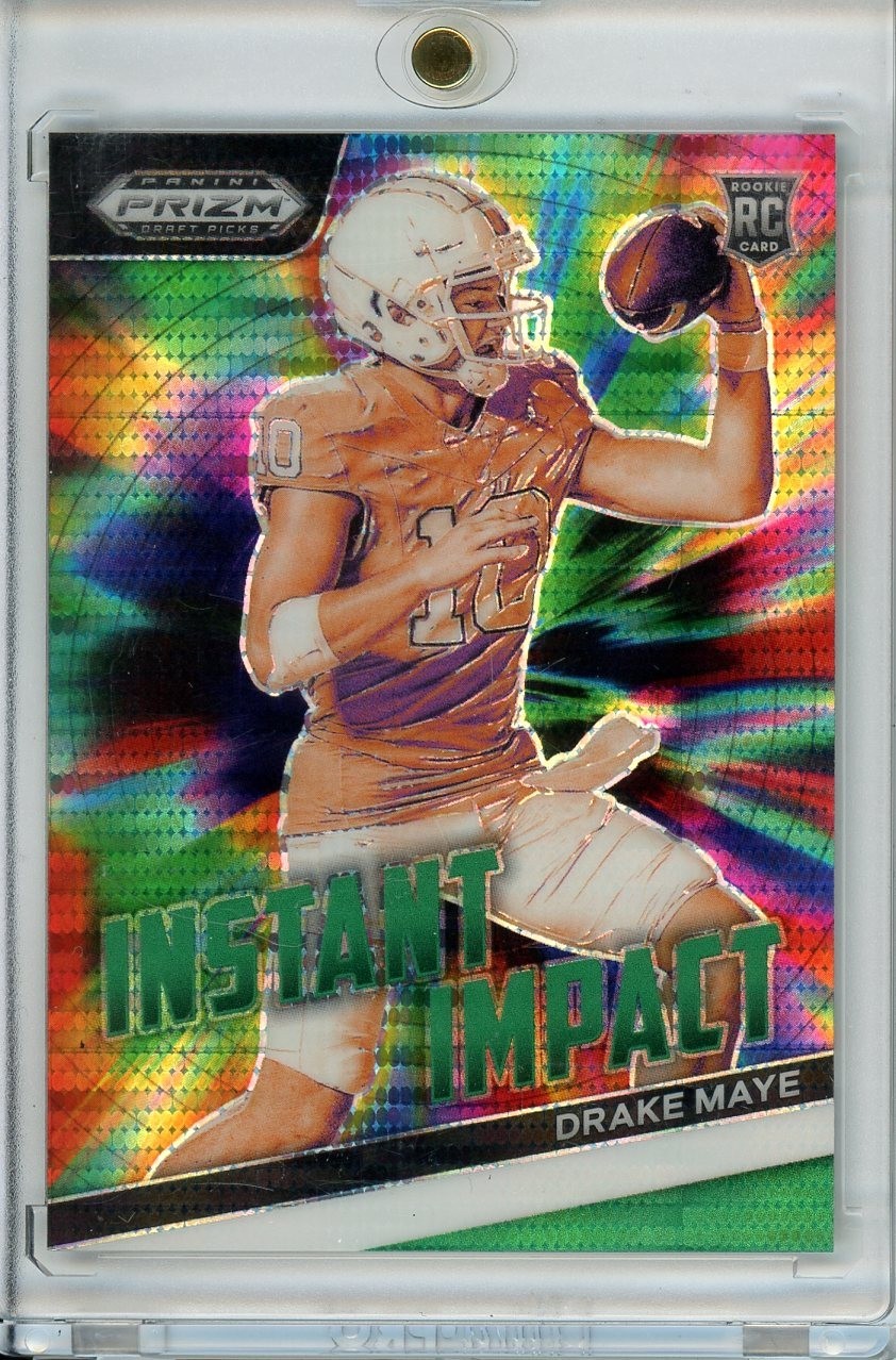 Drake Maye 2024 Panini Prizm Draft Picks Instant Impact Green Pulsar /25 RC