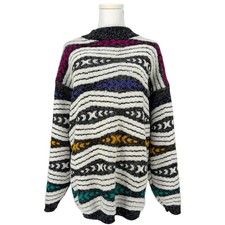 Vintage Jolie New York Neon Chunky Knit Sweater Oversized XL Made in USA 80s 90s
