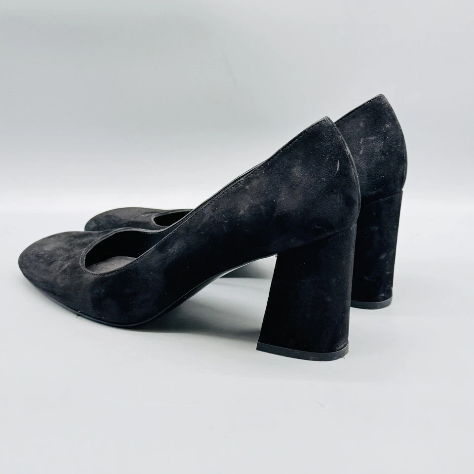 Zapatos de salón Stuart Weitzman para mujer 7,5 negros de gamuza tacón ancho punta redonda sin cordones Foto 4 de 4
