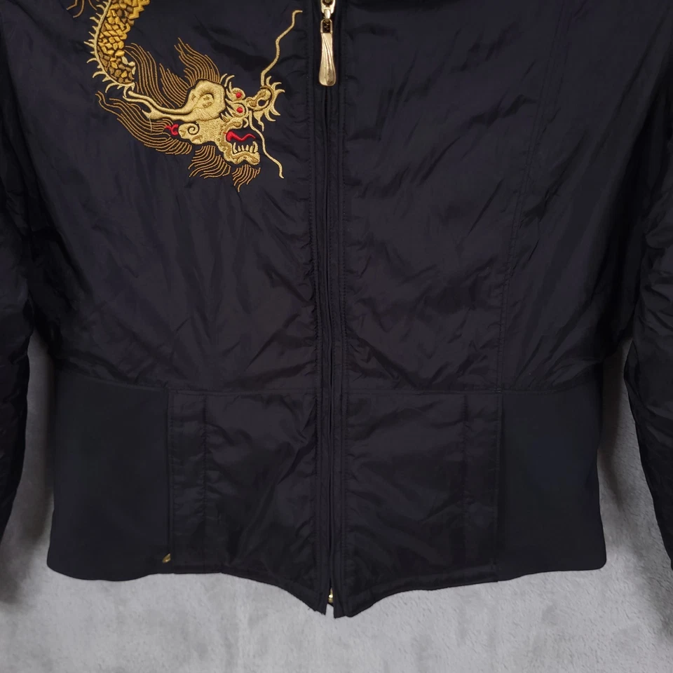 Chaqueta de esquí Obermeyer Dragon vintage para mujer 8 negra roja bordada cremallera completa Y2K Foto 2 de 4
