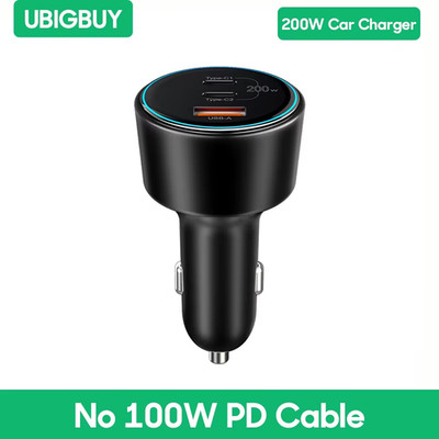 200W Car Charger 3-Port Quick Charge 3.0 USB C PD 100W PPS 45W Super Fast Chargi
