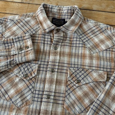 Pendleton Wyatt Pearl Snap Flannel Button Shirt M Heavy Cotton Western Rodeo