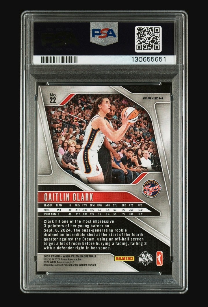 Caitlin Clark 2024 Panini WNBA Prizm RC Blue Velocity #22 Fever PSA 10 view 2
