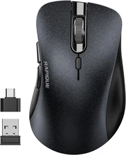 Wireless Mouse, 2.4G Silent Computer Mice with USB Receiver & Type-C Adapter, Po