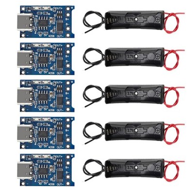 5pcs TP4056 Type-C 1A USB Lithium Charger Modules + 5x 18650 Battery Holders Set