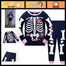 Glow in the Dark Kids Skeleton Pajamas 100 Cotton Sleepwear Halloween PJs 3T-10