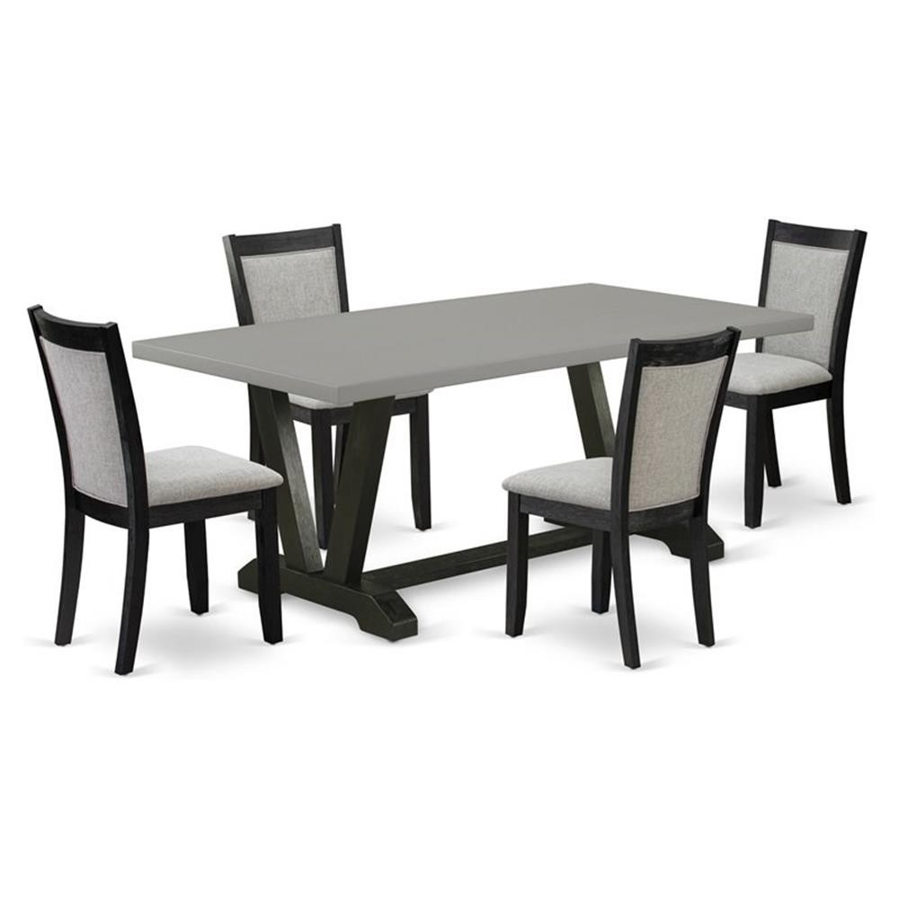 East West Furniture V-Style 5-Piece Wood Dining Set in Shitake Gray/Cement/Black