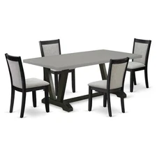 East West Furniture V-Style 5-Piece Wood Dining Set in Shitake Gray/Cement/Black