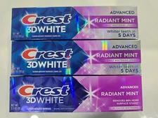 Crest 3D White Advanced Radiant Mint Teeth Whitening Toothpaste, 3.3 oz, 3 Pack