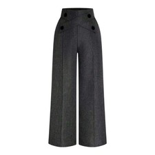 Women's Black High Waisted Wide Leg Crisscross Front Trousers L