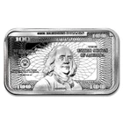 1 TROY OZ .999 FINE SILVER BENJAMIN FRANKLIN $100 BILL BAR BU