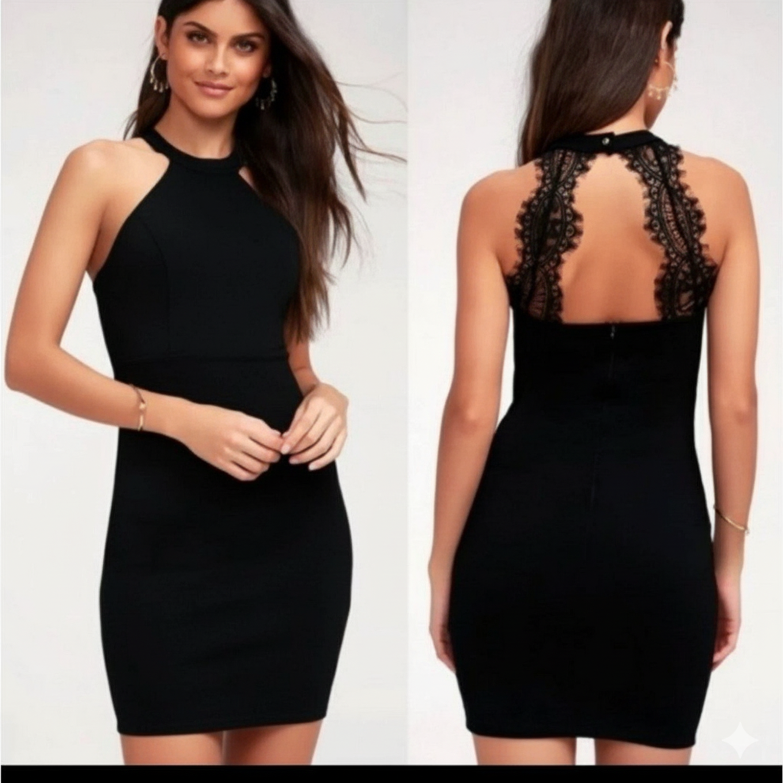 Lulu’s Endlessly Alluring Black Lace Bodycon Mini Dress XS LBD Sexy Cocktail
