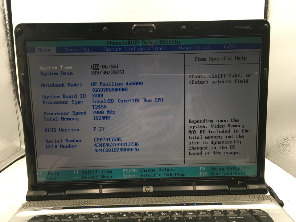 HP PAVILION DV6000 - BOOTS TO BIOS - INTEL CORE DUO T2450 - 1GB RAM - READ - BB - Image 2 of 4