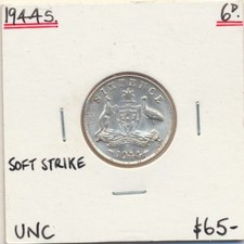 Australia: 1944-S KGVI Sixpence 6d UNC nice