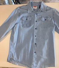 Wrangler Flex for Comfort Mens Medium Light Wash Denim Button Down Shirt Western