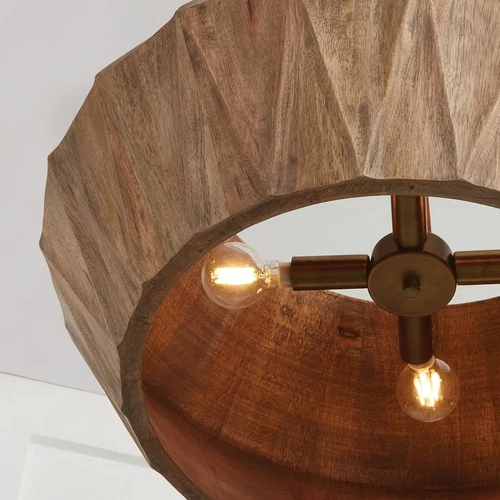 Handcrafted Mango Wood Pendant Light with Patinaed Brass, 4-Light, Modern Design - Picture 6 of 7