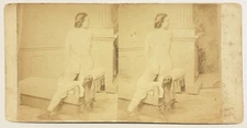 Auguste Belloc, Nu assis de dos, 1851, Tirage albuminé original, Stéréo