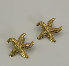 Gold Tone Starfish Statement Earrings Coastal Beach Nautical