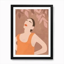 Mid Century Modern Art, Boho Woman  Framed Wall Art Poster Canvas Print Picture