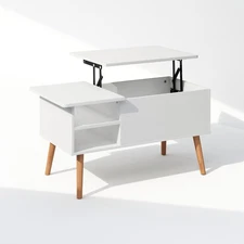 Furinno Jensen Wooden Leg Lift Top Coffee Table With Hidden Solid White