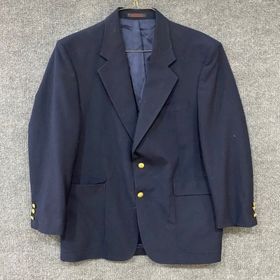 Giorgio Sant Angelo Platinum Mens Navy Blue Wool Blend Blazer Gold Buttons 42R